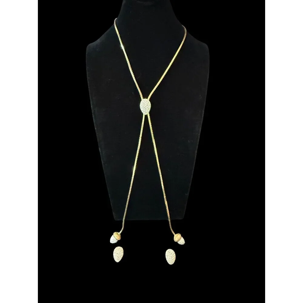 Vintage Acorn Gold-Tone Pendant Necklace & Matching Crystal Stud Earrings Set - Picture 2 of 9